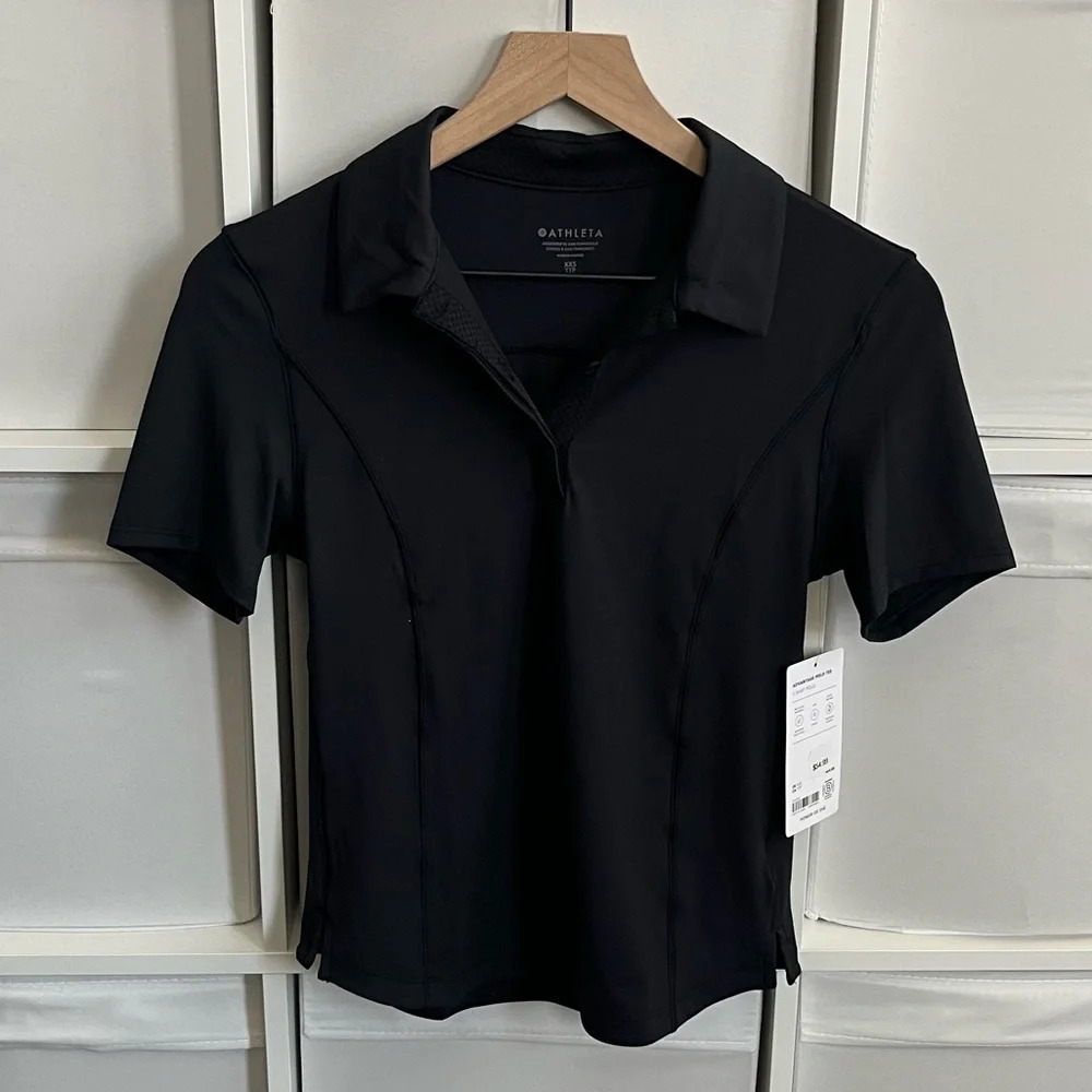 Athleta Advantage Short Sleeve Polo Tee Black